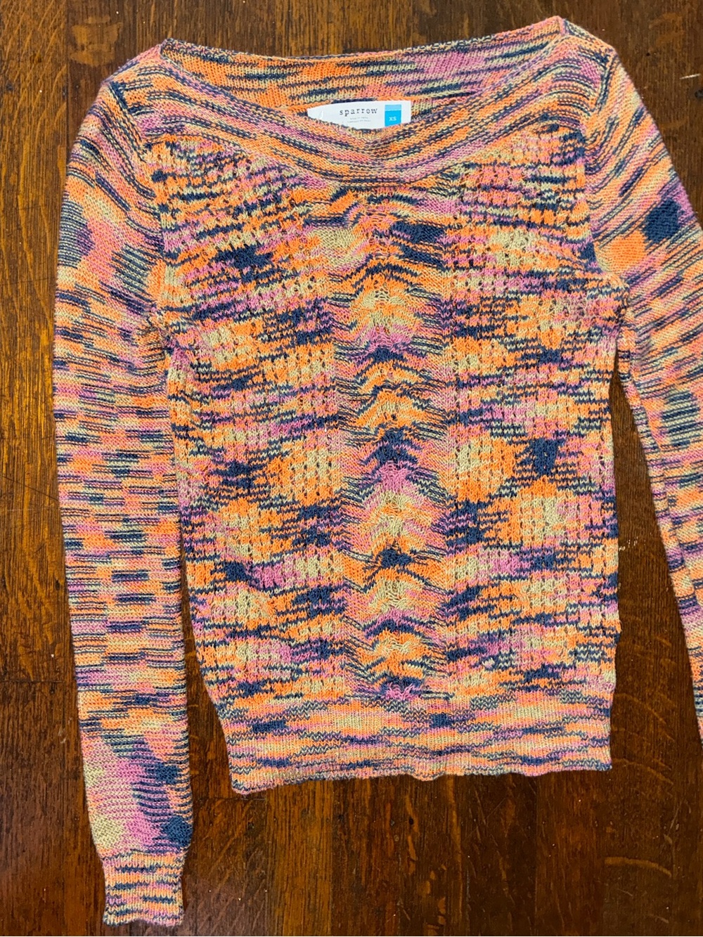 Anthropologie Sparrow Multicolor Knit Sweater - Orange/Pink Pattern XS